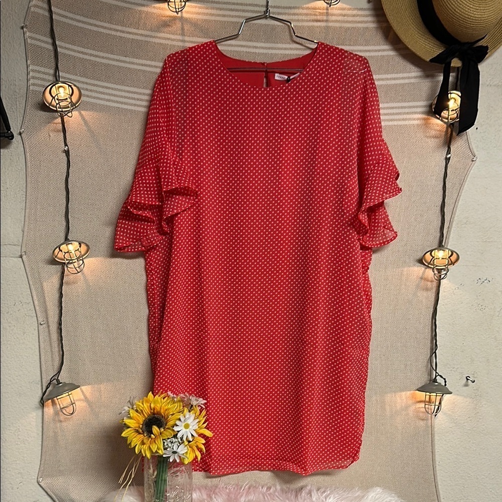 Three Eighty Two Red Polka Dot flowy dress - Picture 3 of 11